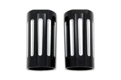 V-Twin Black Fork Slider Cover Set with Chrome Strip for Harley Davidson FL by V-Twin
