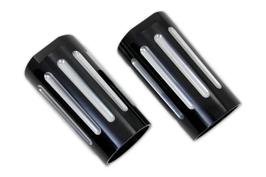 V-Twin Black Fork Slider Cover Set with Chrome Strip for Harley Davidson FL by V-Twin