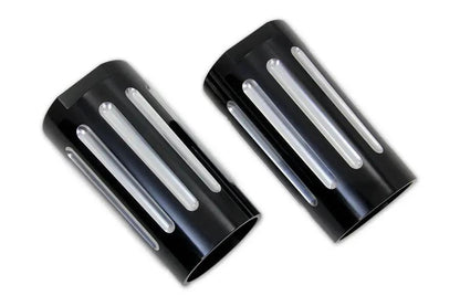 V-Twin Black Fork Slider Cover Set with Chrome Strip for Harley Davidson FL by V-Twin