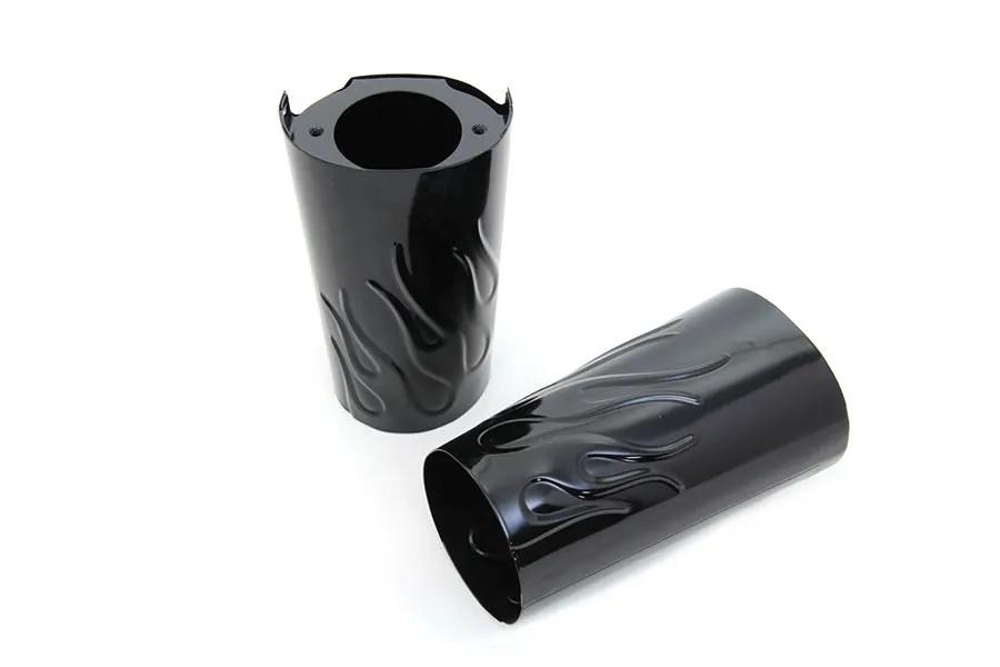 V-Twin Flame Style Fork Tube Cover Set for Harley Davidson FLT – Black Finish by V-Twin