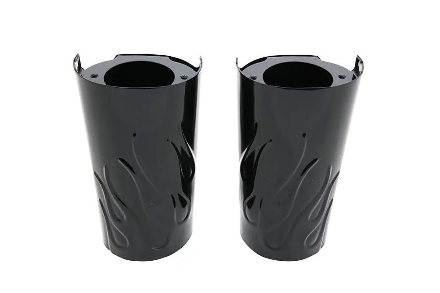 V-Twin Flame Style Fork Tube Cover Set for Harley Davidson FLT – Black Finish by V-Twin