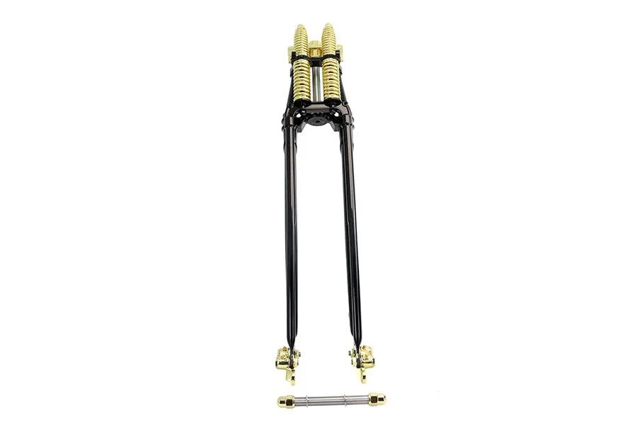 V-Twin 24 Inch Spring Fork Kit Black with Brass Accents for Harley Davidson FL Models by V-Twin