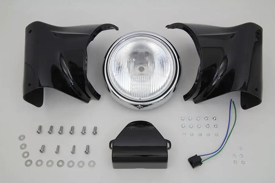 V-Twin 7 Inch Headlamp Cowl Kit Black for Harley Davidson FL Models by V-Twin
