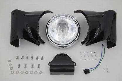 V-Twin 7 Inch Headlamp Cowl Kit Black for Harley Davidson FL Models by V-Twin