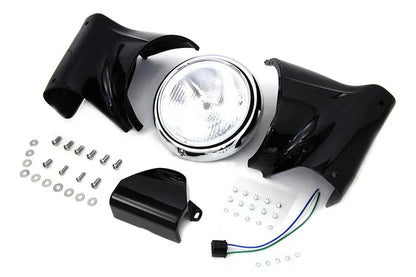 V-Twin 7 Inch Headlamp Cowl Kit Black for Harley Davidson FL Models by V-Twin