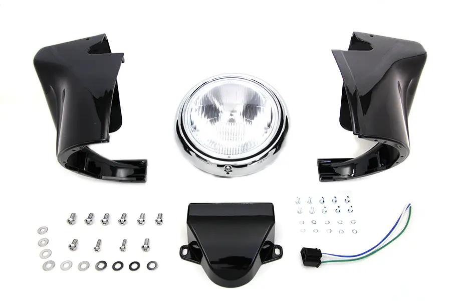 V-Twin 7 Inch Headlamp Cowl Kit Black for Harley Davidson FL Models by V-Twin