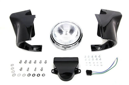 V-Twin 7 Inch Headlamp Cowl Kit Black for Harley Davidson FL Models by V-Twin