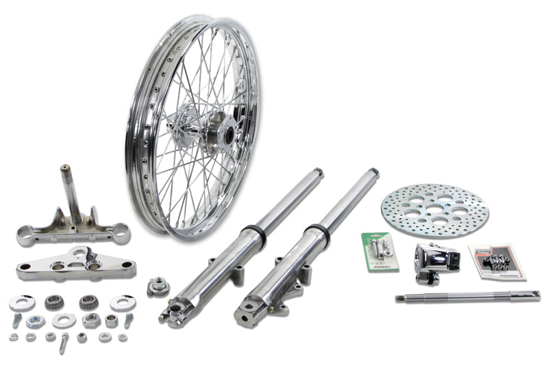 V-Twin Fork Assembly with Polished Sliders and 21 Inch Chrome Wheel for Harley Davidson FXST Models