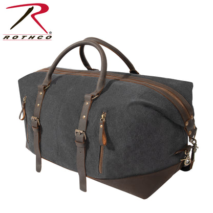 Rothco Extended Weekender Bag Charcoal Grey - Durable Canvas Travel Duffel with Leather Trim and Multiple Pockets