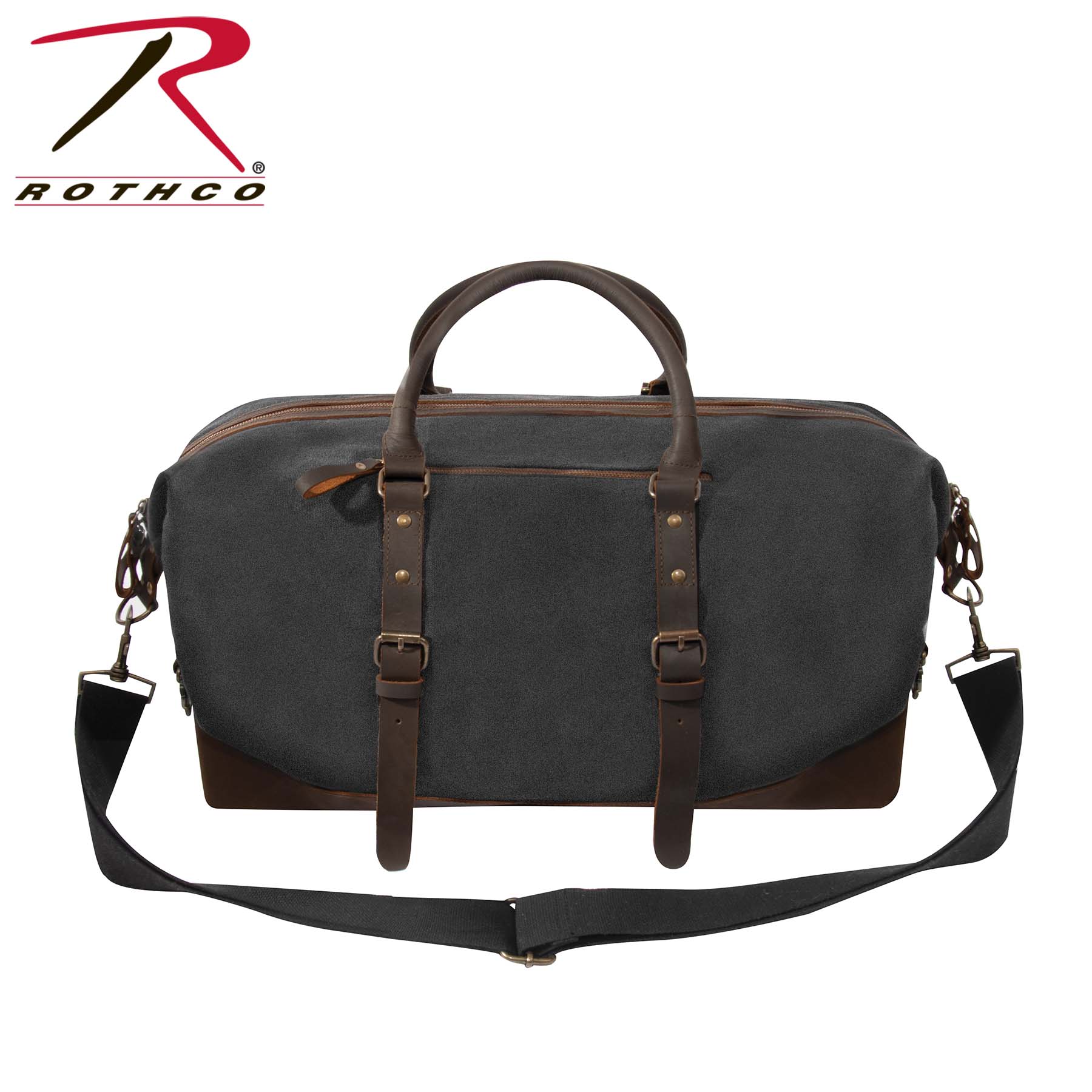 Rothco Extended Weekender Bag Charcoal Grey - Durable Canvas Travel Duffel with Leather Trim and Multiple Pockets