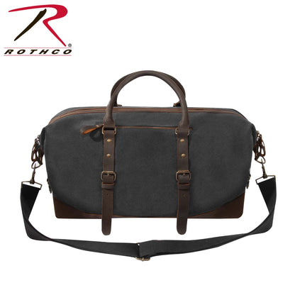 Rothco Extended Weekender Bag Charcoal Grey - Durable Canvas Travel Duffel with Leather Trim and Multiple Pockets