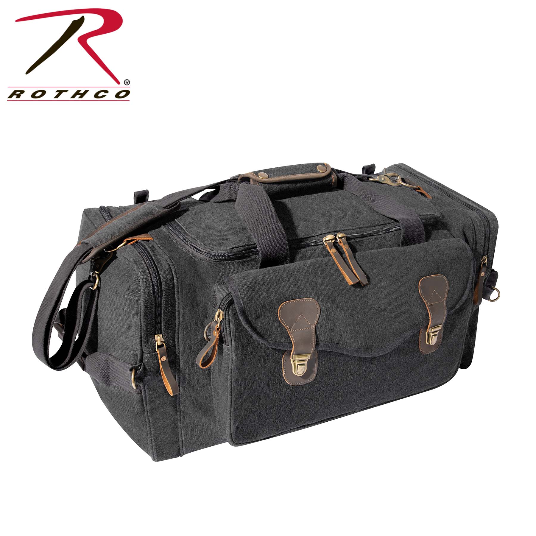 Rothco Canvas Long Weekend Bag Charcoal Grey – Durable Travel Duffel with Leather Accents