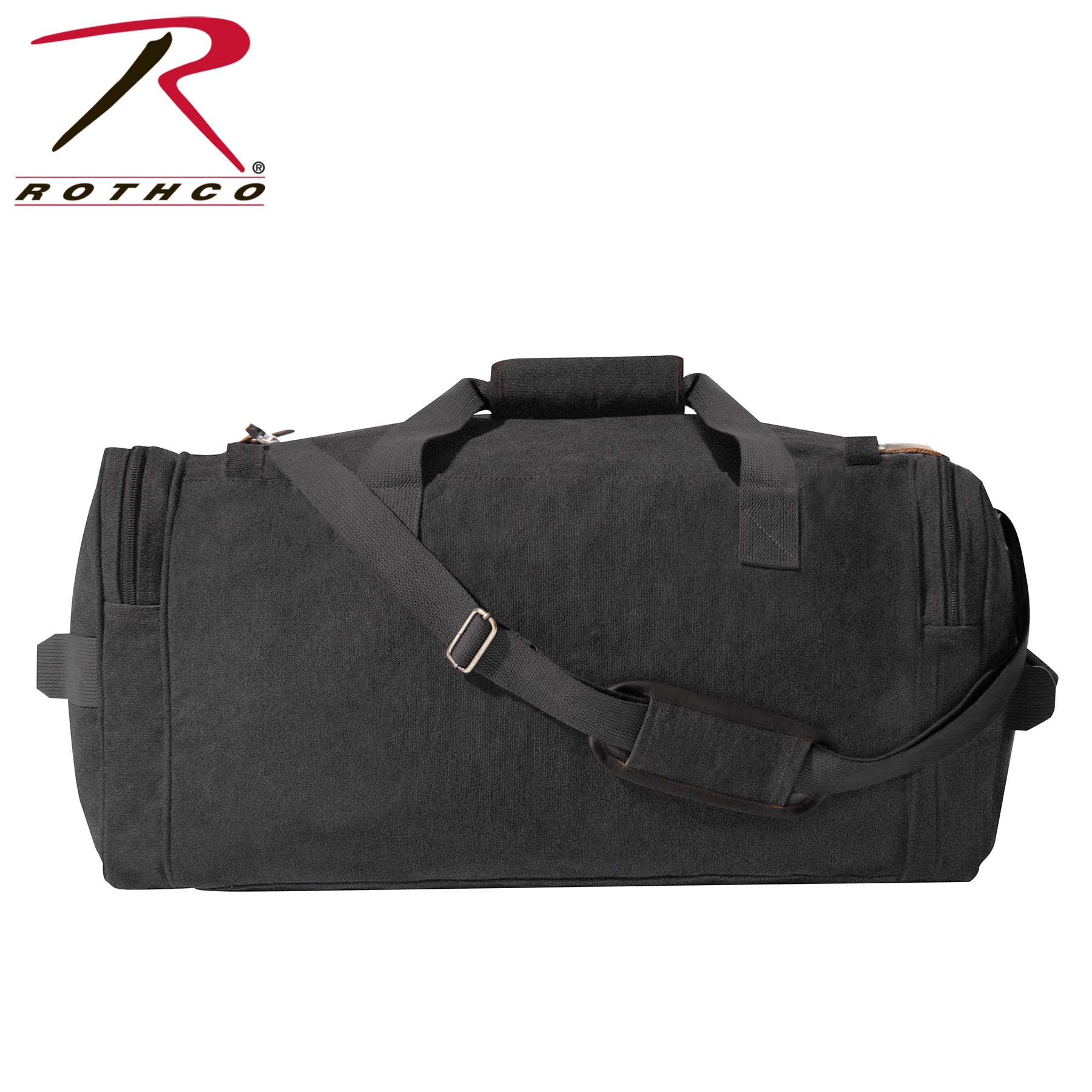 Rothco Canvas Long Weekend Bag Charcoal Grey – Durable Travel Duffel with Leather Accents