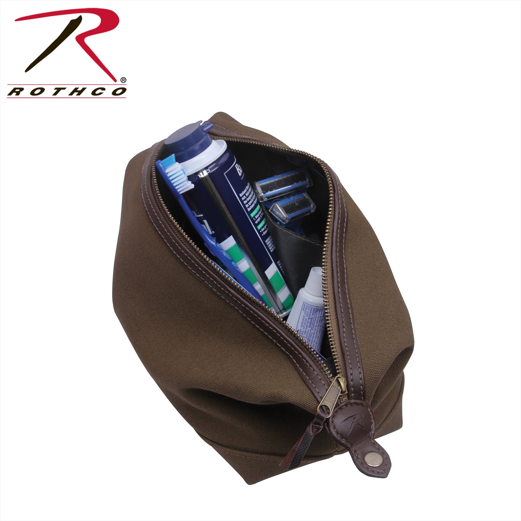 Rothco Canvas & Leather Travel Kit Earth Brown - Vintage Style Toiletry Bag