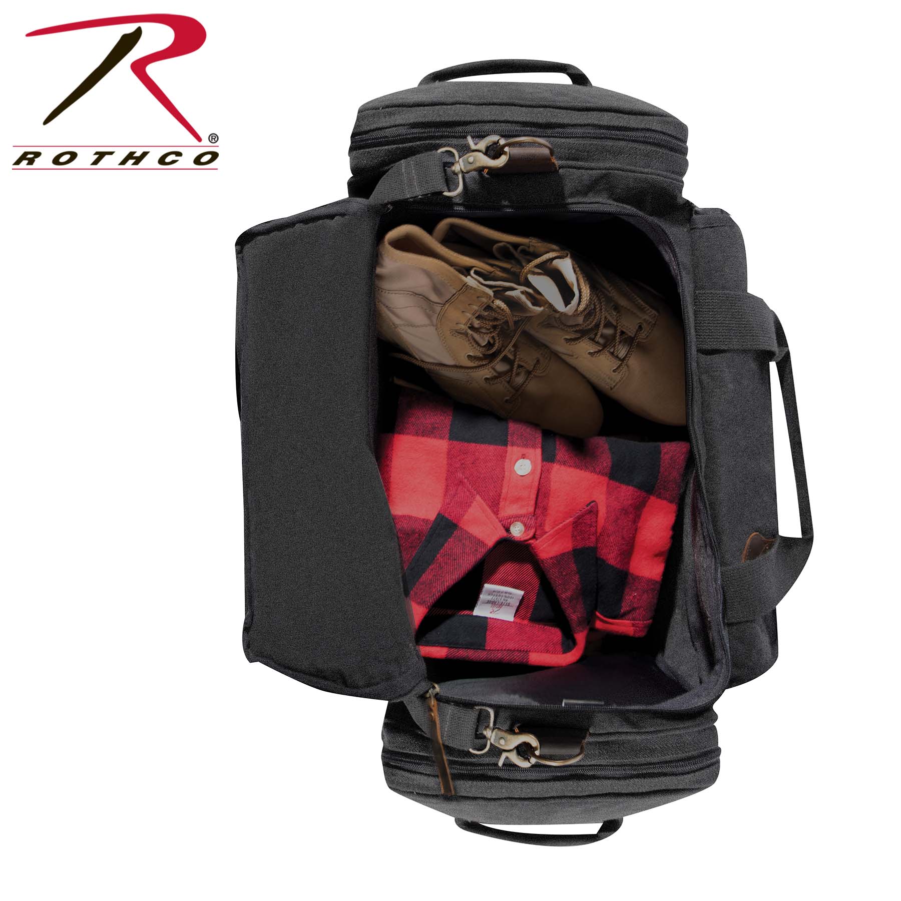 Rothco Canvas Long Weekend Bag Charcoal Grey – Durable Travel Duffel with Leather Accents