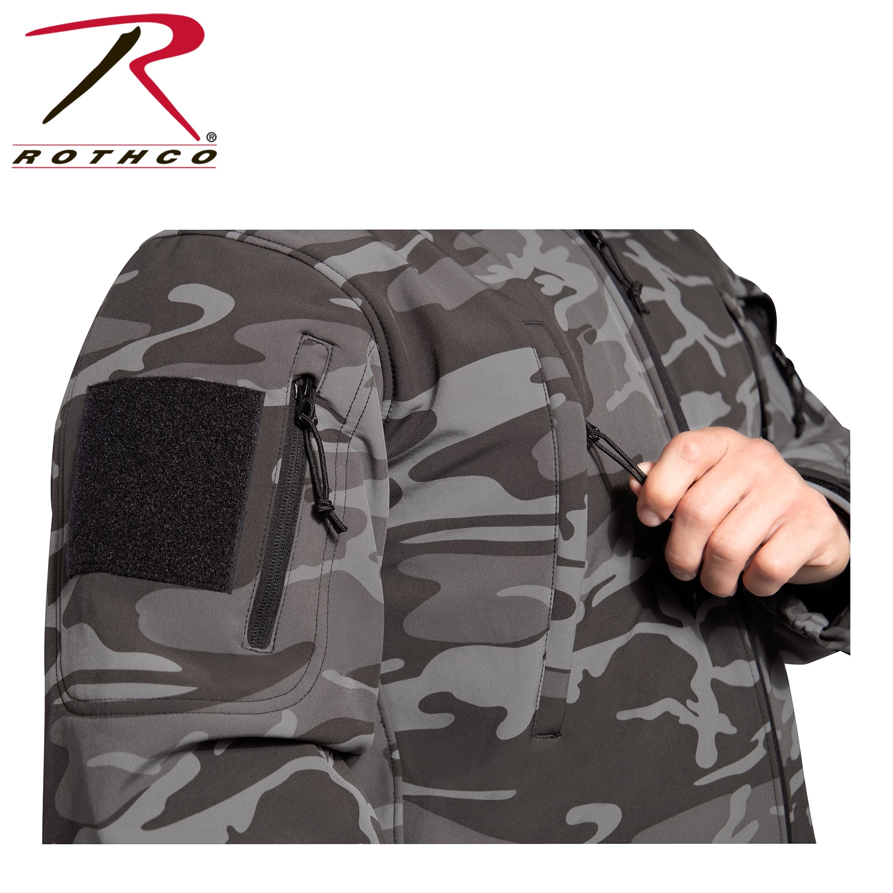 Rothco Special Ops Soft Shell Jacket Black Camo Size Small
