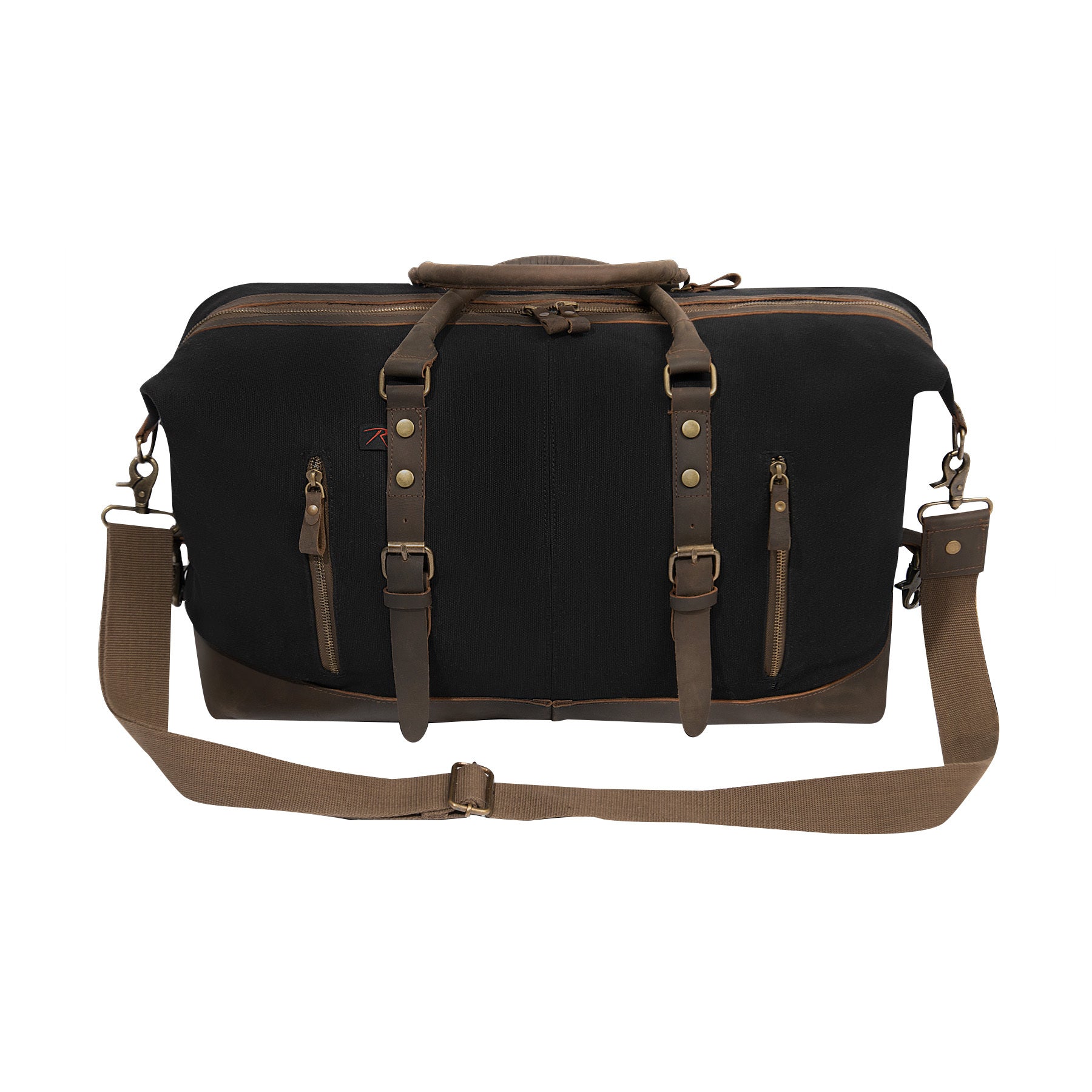 Rothco Extended Weekender Bag Black - Durable Canvas Travel Duffel with Leather Trim and Multiple Pockets