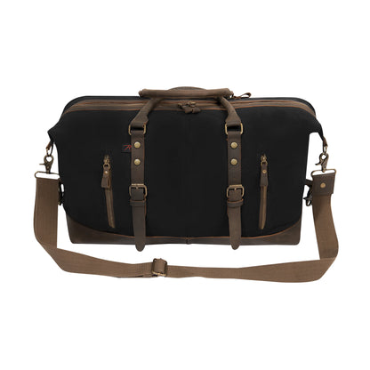 Rothco Extended Weekender Bag Black - Durable Canvas Travel Duffel with Leather Trim and Multiple Pockets