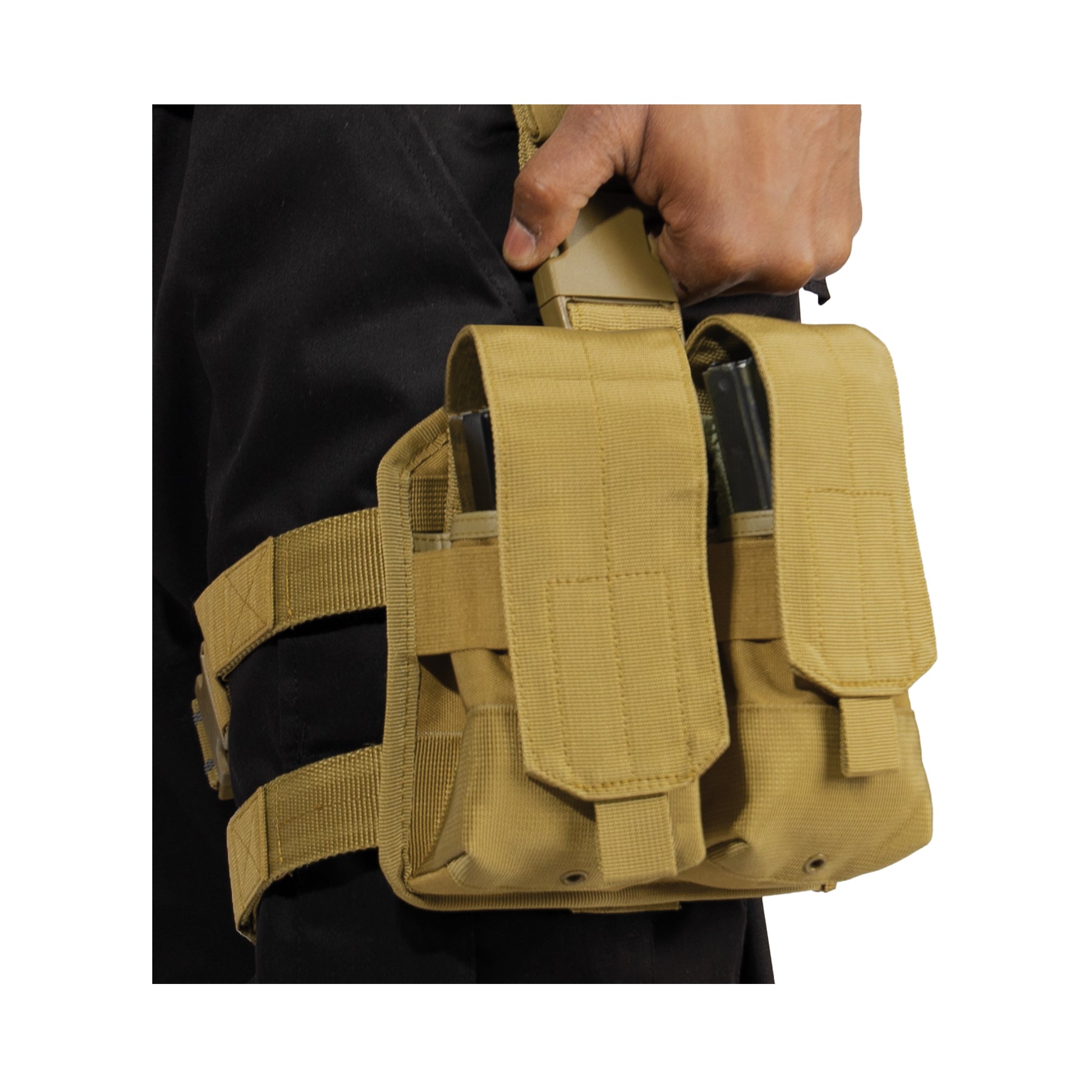 Rothco Drop Leg Double Mag Pouch in Coyote Brown – Military Tactical Ammo Carrier Part #10791