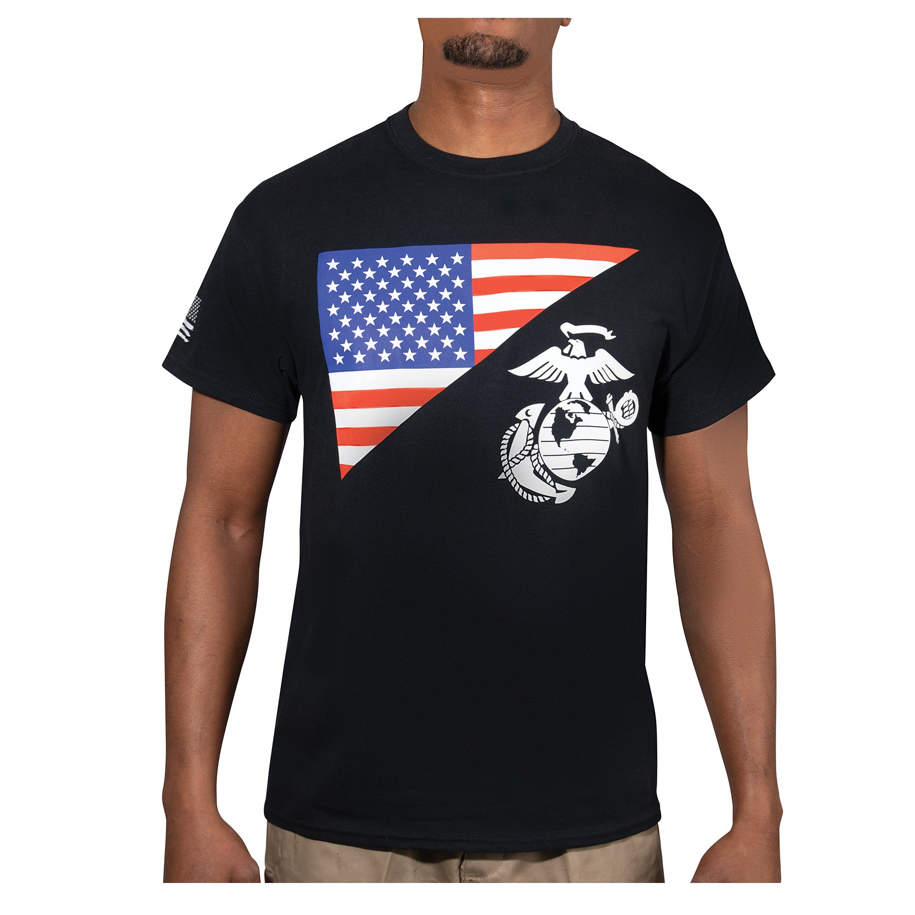 Rothco US Flag and USMC Eagle, Globe & Anchor T-Shirt – Black, Size Large