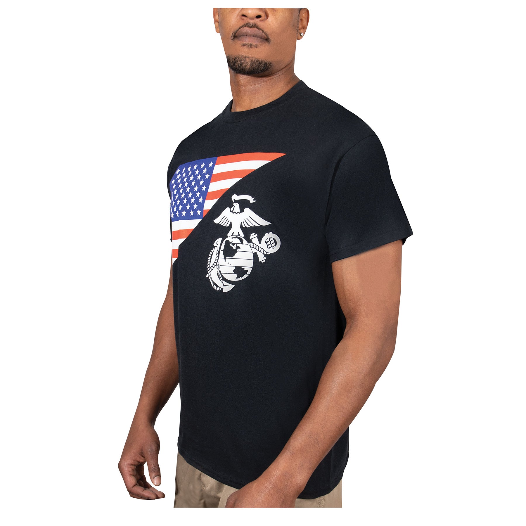 Rothco US Flag and USMC Eagle, Globe, & Anchor T-Shirt – Black, Size Small