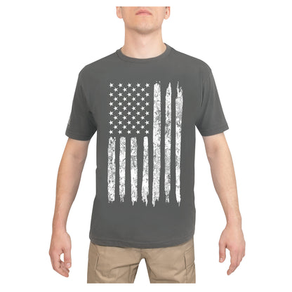 Rothco Distressed US Flag Athletic Fit T-Shirt in Charcoal Grey, Size Large