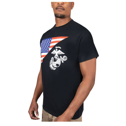 Rothco US Flag and USMC Eagle, Globe & Anchor T-Shirt – Black, 2XL