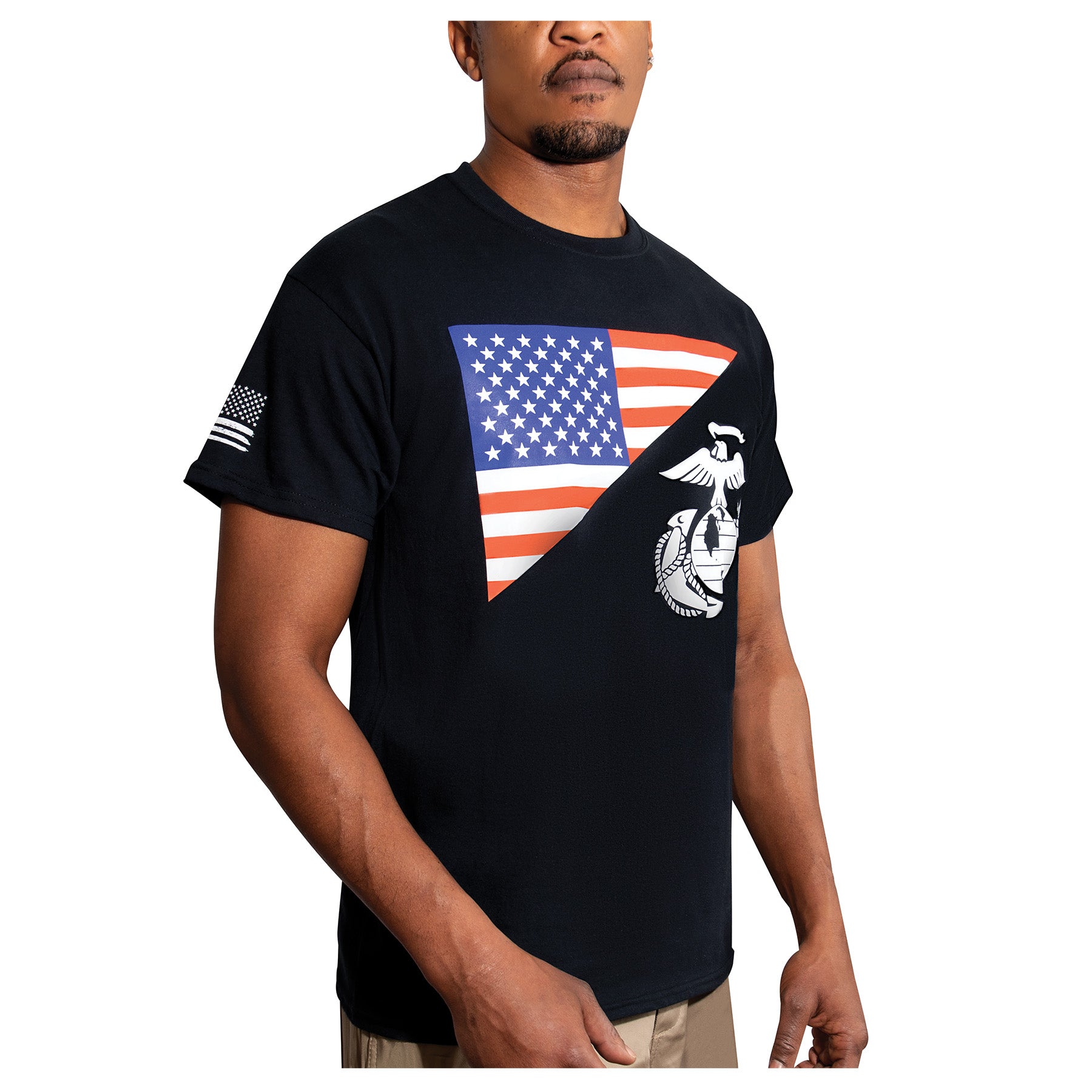 Rothco US Flag and USMC Eagle, Globe & Anchor T-Shirt – Black, Size Large