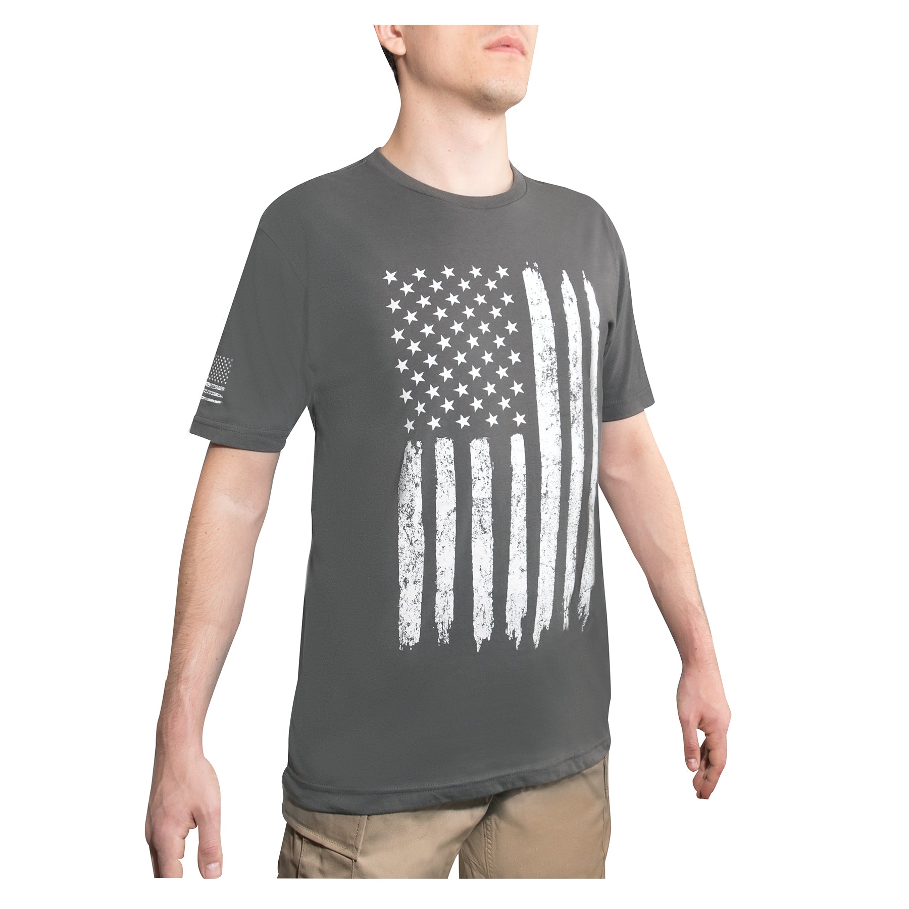 Rothco Distressed US Flag Athletic Fit T-Shirt in Charcoal Grey, Size Large