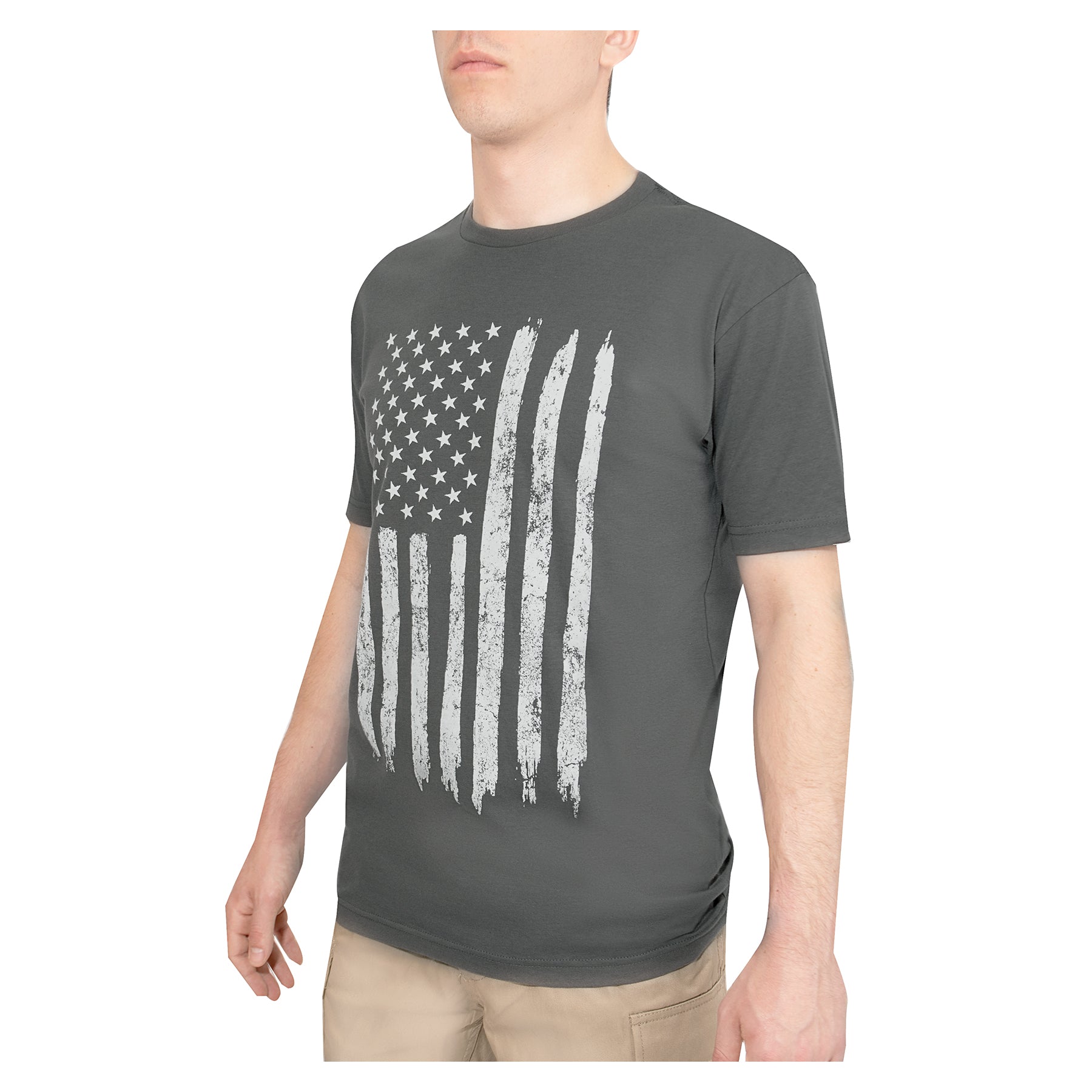 Rothco Distressed US Flag Athletic Fit T-Shirt in Charcoal Grey, Size Large