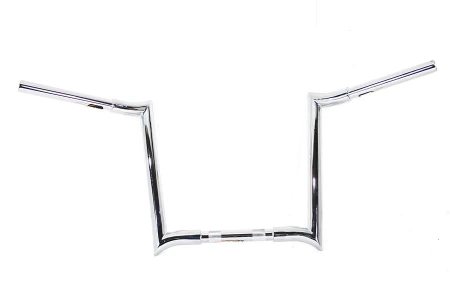 MCM 14 Inch Chrome Z-Bar Handlebar with Indents for Harley Davidson FL, FX, XL Models by MCM