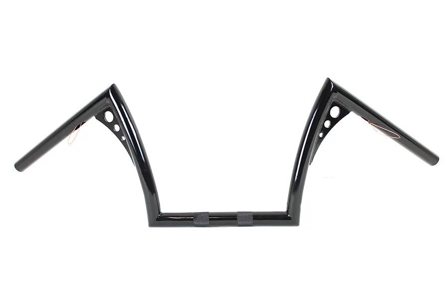 MCM 10 Inch Z-Bar Handlebar with Wiring Indents and Holes for Harley Davidson - Black by MCM
