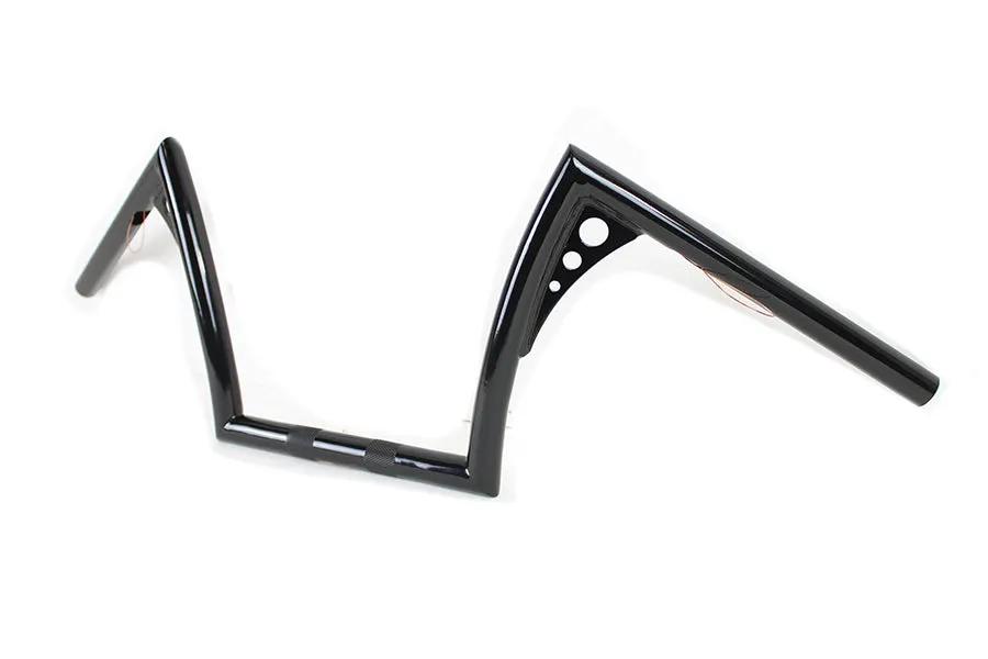 MCM 10 Inch Z-Bar Handlebar with Wiring Indents and Holes for Harley Davidson - Black by MCM