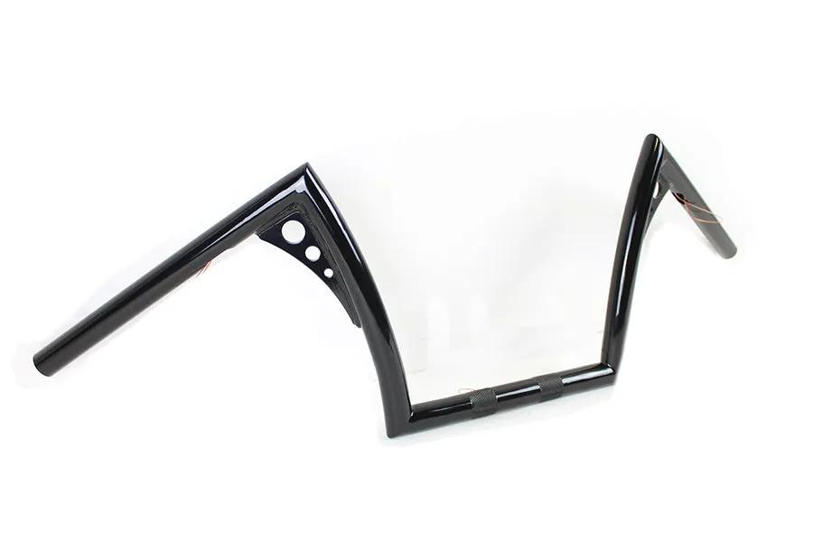 MCM 10 Inch Z-Bar Handlebar with Wiring Indents and Holes for Harley Davidson - Black by MCM