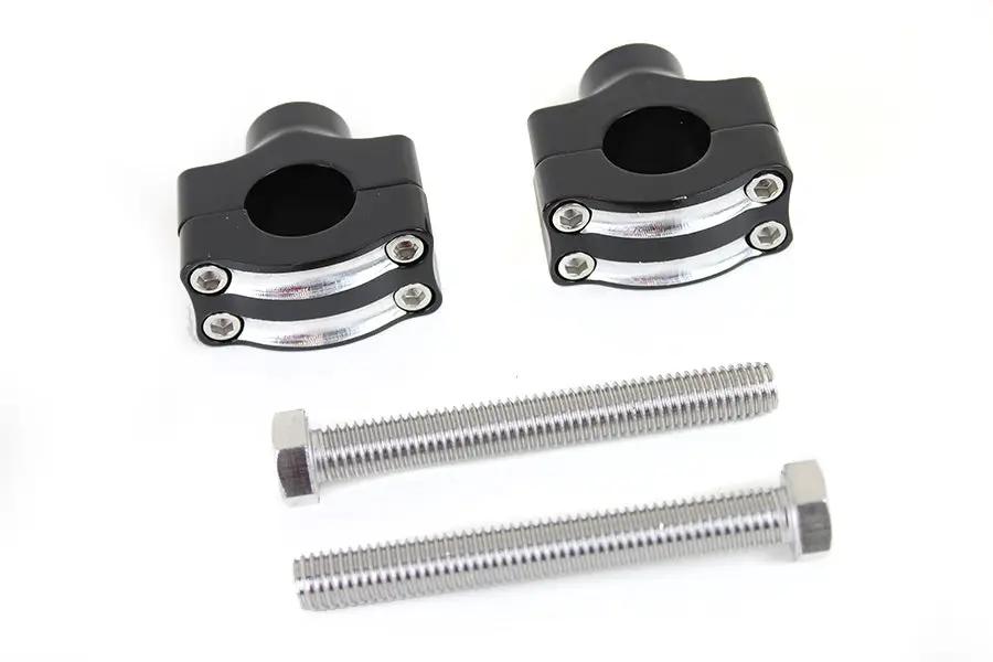 MCM 1 Inch Handlebar Riser Set with Black Aluminum Billet and Contrast Cut Finish by MCM