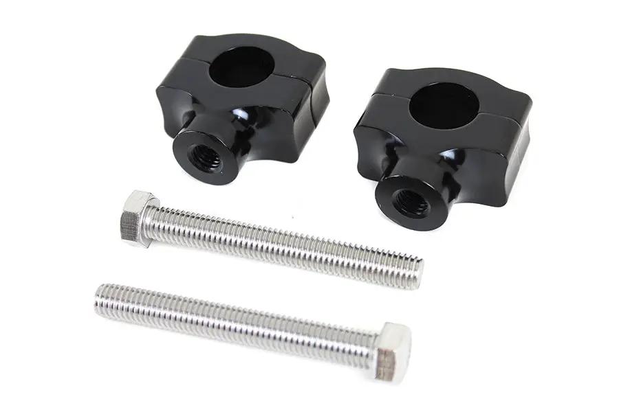 MCM 1 Inch Handlebar Riser Set with Black Aluminum Billet and Contrast Cut Finish by MCM