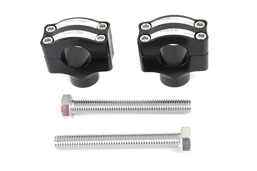 MCM 1 Inch Handlebar Riser Set with Black Aluminum Billet and Contrast Cut Finish by MCM