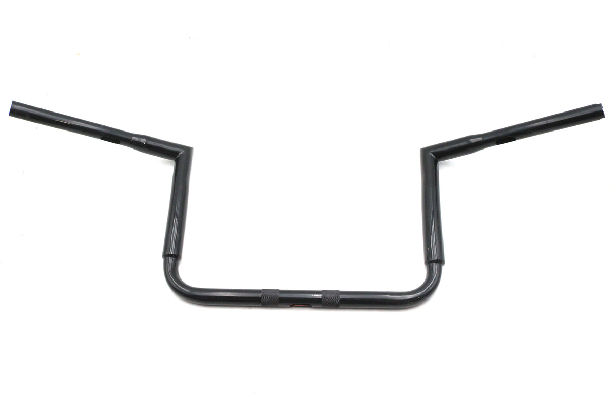 V-Twin Factory Sample 12-Inch Black Chizeled Z-Bar Handlebar Without Indents, Pullback 5-1/4 Inches