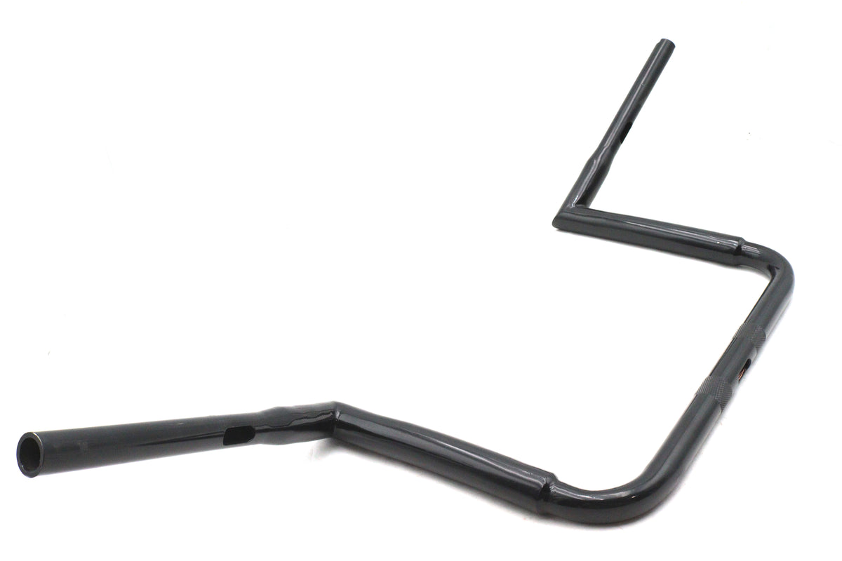 V-Twin Factory Sample 12-Inch Black Chizeled Z-Bar Handlebar Without Indents, Pullback 5-1/4 Inches