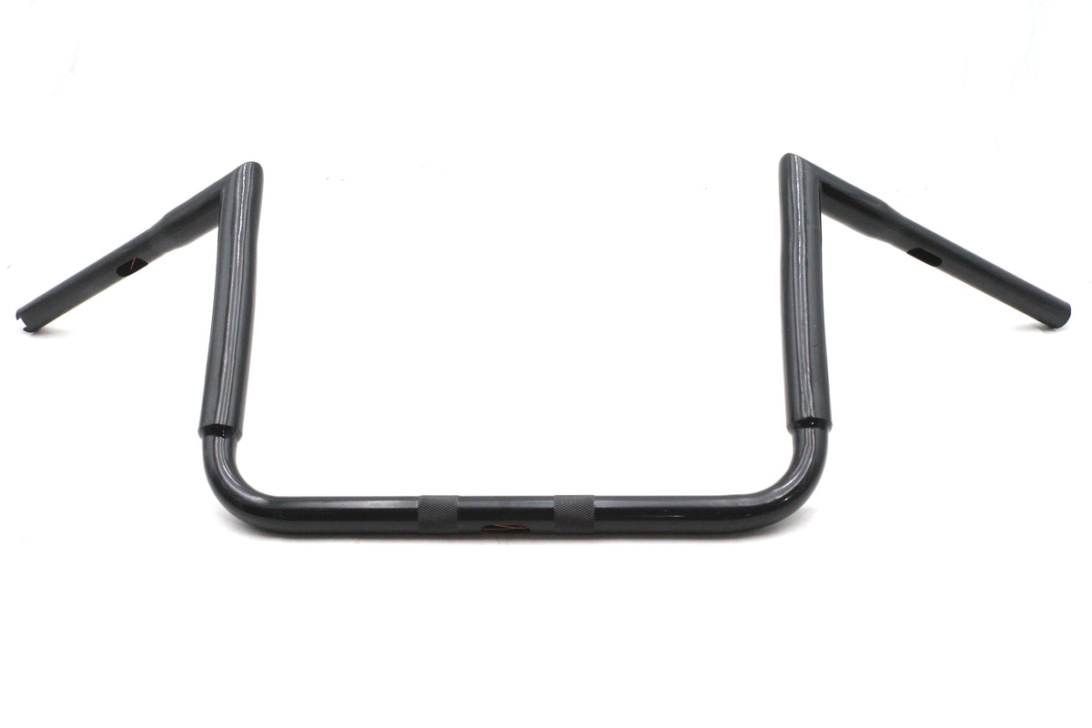 V-Twin Factory Sample 12-Inch Black Chizeled Z-Bar Handlebar Without Indents, Pullback 5-1/4 Inches