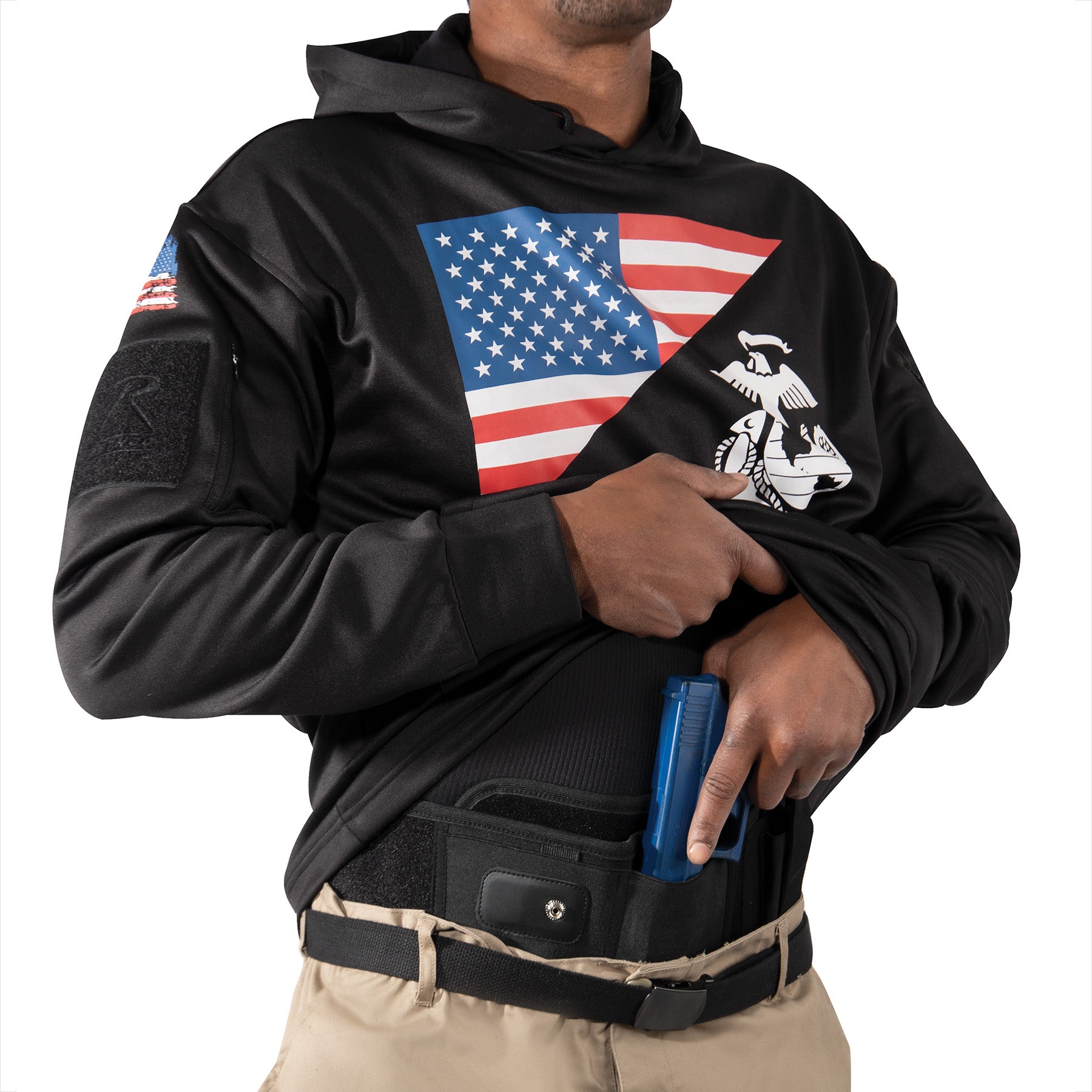 Rothco US Flag / USMC Eagle, Globe & Anchor Concealed Carry Hoodie Black Size 3XL
