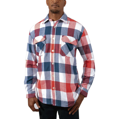 Rothco Extra Heavyweight Buffalo Plaid Flannel Shirt in Red, White & Blue, Size Medium
