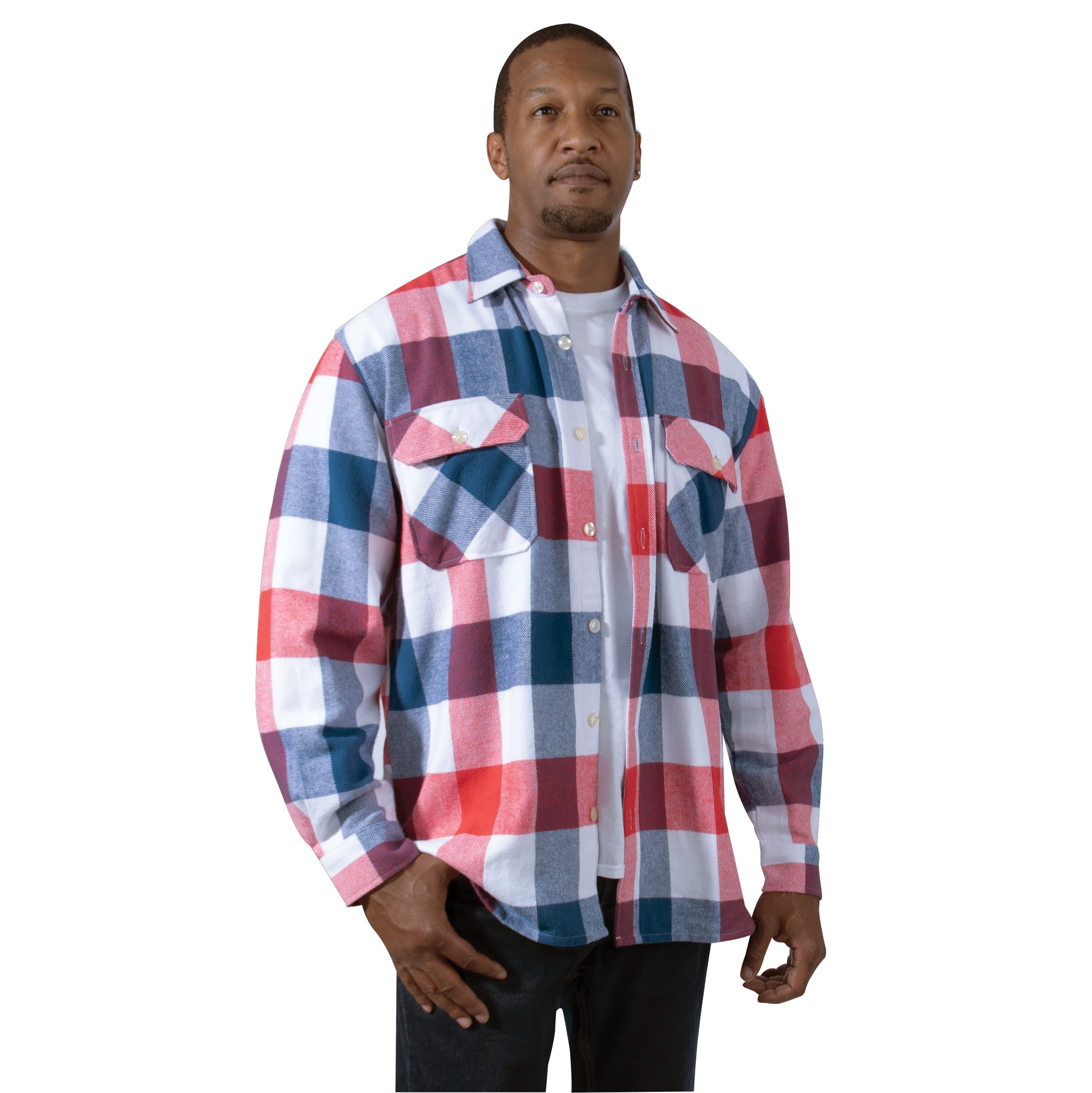 Rothco Extra Heavyweight Buffalo Plaid Flannel Shirt in Red, White & Blue, Size Medium