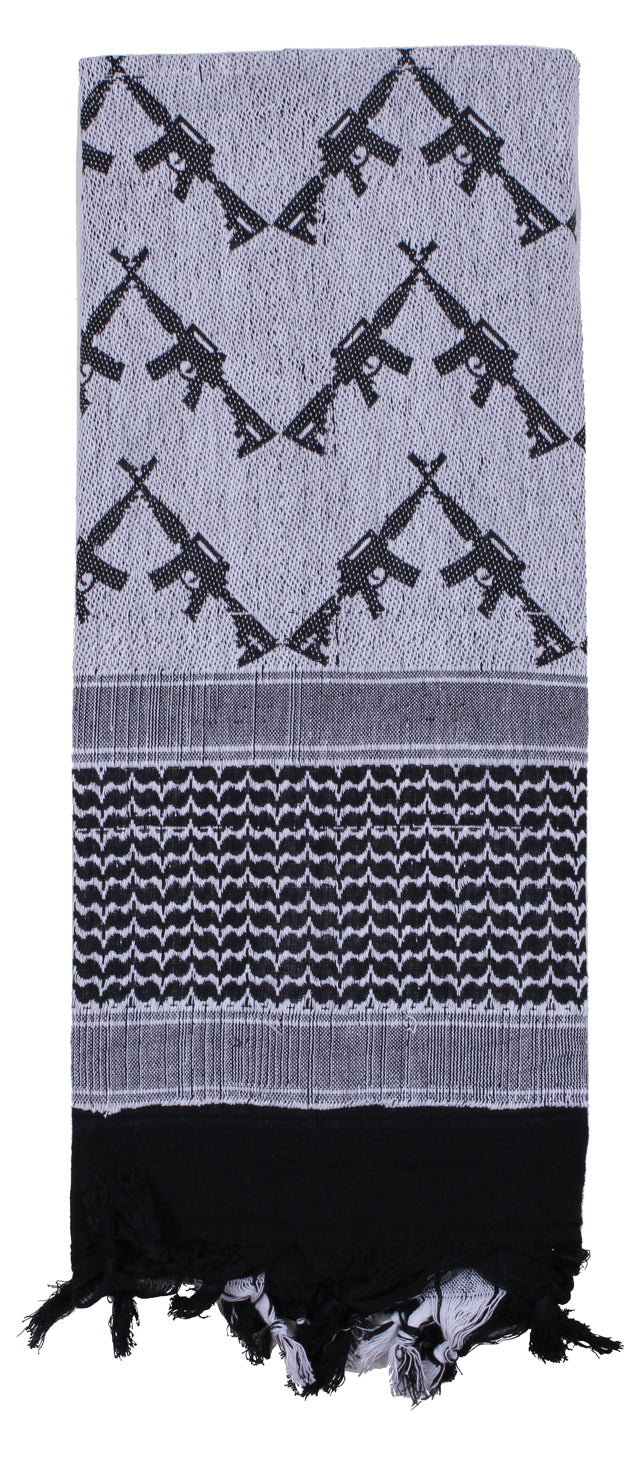 Rothco Crossed Rifles Shemagh Tactical Desert Keffiyeh Scarf Black / White