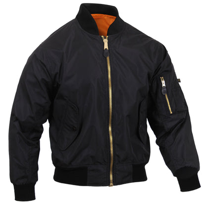 Rothco Lightweight Enhanced Nylon MA-1 Flight Jacket in Black, Size Medium
