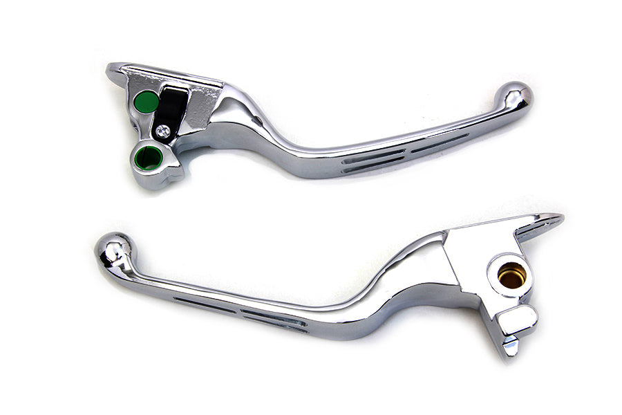 V-Twin Chrome 3-Slot Wide Hand Lever Set for Harley Davidson Models
