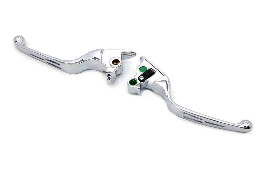 V-Twin Chrome 3-Slot Wide Hand Lever Set for Harley Davidson Models