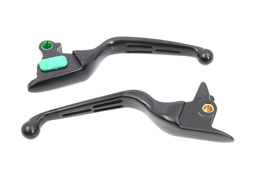 V-Twin Matte Black 3-Slot Wide Hand Lever Set for Harley Davidson FXSB, FLSTN, FLSTF, FLSTC Models