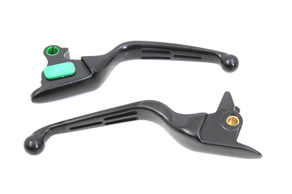 V-Twin Matte Black 3-Slot Wide Hand Lever Set for Harley Davidson FXSB, FLSTN, FLSTF, FLSTC Models