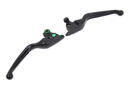 V-Twin Matte Black 3-Slot Wide Hand Lever Set for Harley Davidson FXSB, FLSTN, FLSTF, FLSTC Models